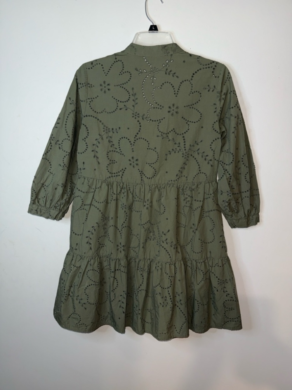 ZARA Olive Eyelet Tiered Mini Dress - Picture 3 of 9